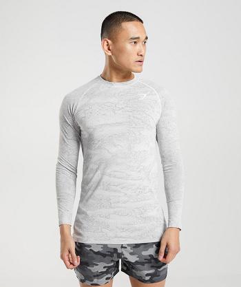 Gymshark Geo Seamless Long Sleeve Herr Vita Ljusgrå | SE 3690SGL